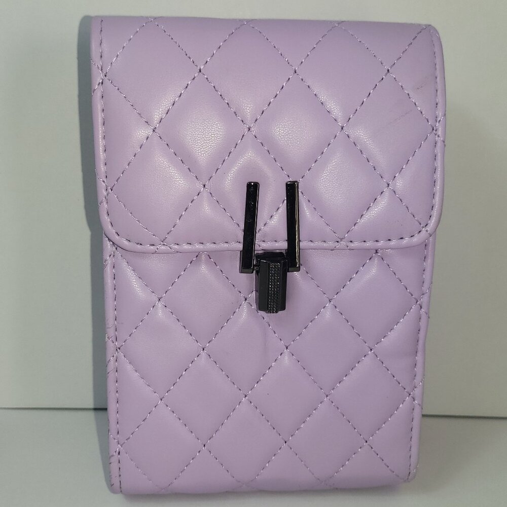 Lavendar Phone Purse Crossbody Quilted Quality Vegan Leather Chain Strap